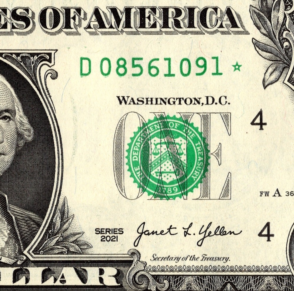 2021 D Star Note One Dollar Bill Regular Run Pack Note D08561091*