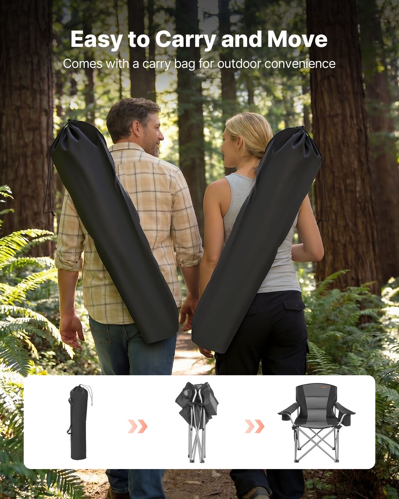 VEVOR Oversized Camping Chairs 450lbs Folding Chair Cup Holder Cooler Bag 2 Pack