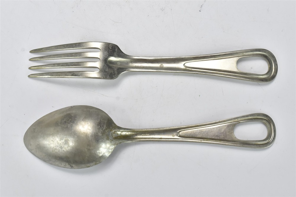 Vintage WWII ORIGINAL STAINLESS STEEL MESS KIT FORK & SPOON SILCO MILITARY 07965