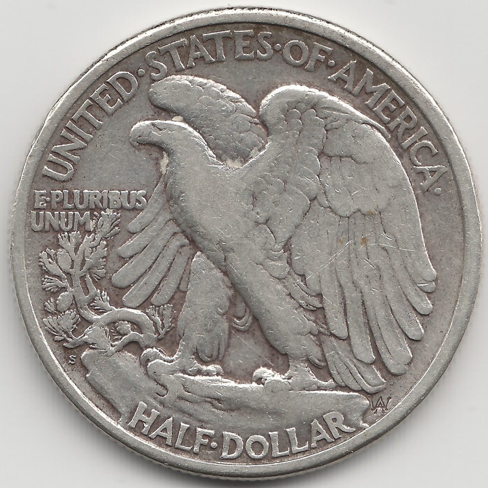 1919 S Walking Liberty Half Dollar, VF, scratched