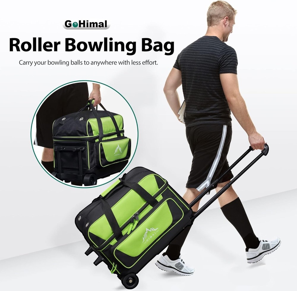 Double Roller 2 Ball Bowling Bag with Separate Shoe Compartment for Bowling S...