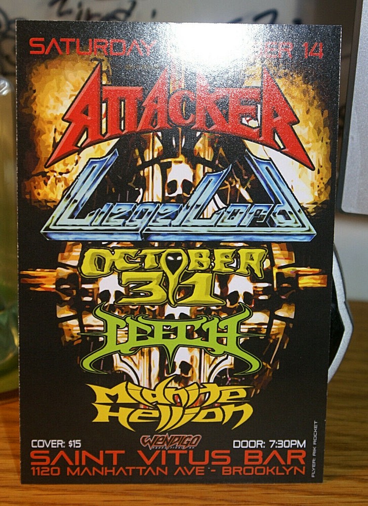 Attacker Liege Lord Oct 31 Midnite Hellion Gig Post Card 3"x 5" Mint 2013 NYC