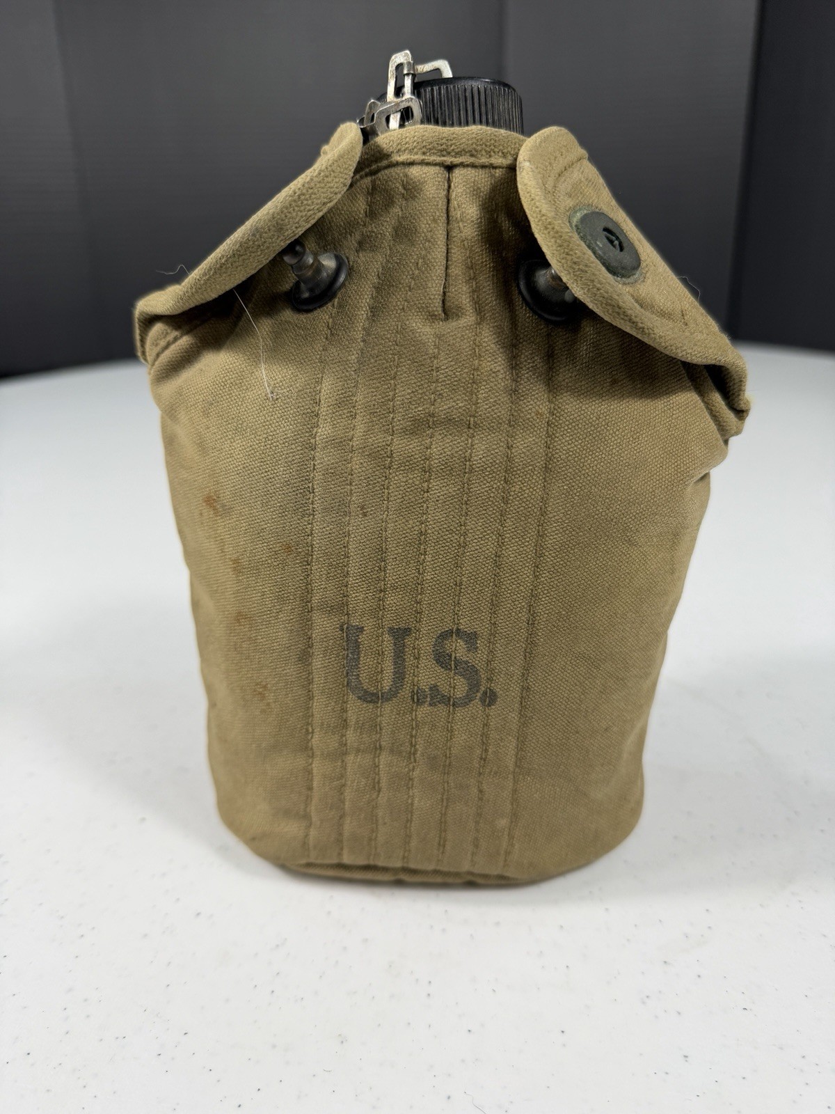 WWII US Army 1943 St. Croix G. Co. Canteen Cover w/ Aluminum Canteen Original