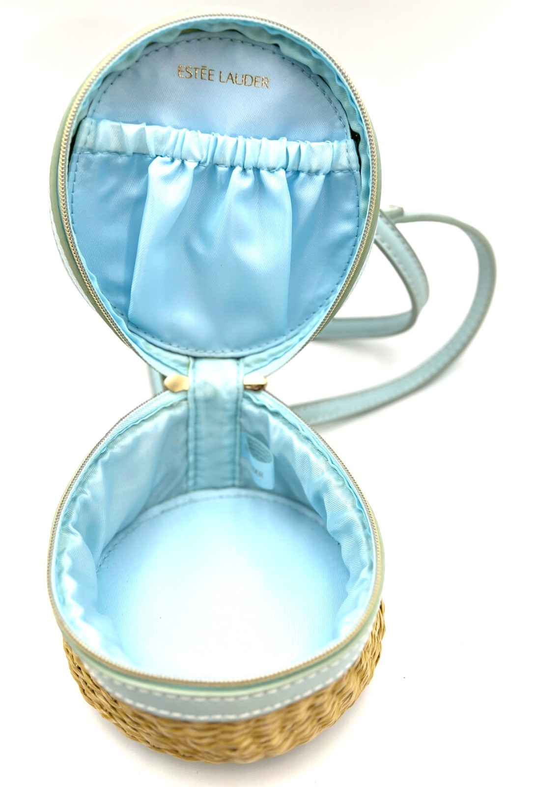 Estee Lauder Straw Pouch Cosmetic Zipper Makeup Bag Clutch with Strap ~ New