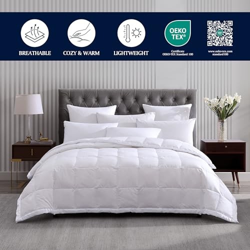 Soft Lightweight Down Blanket,650 Fill Power Microfiber Down King White