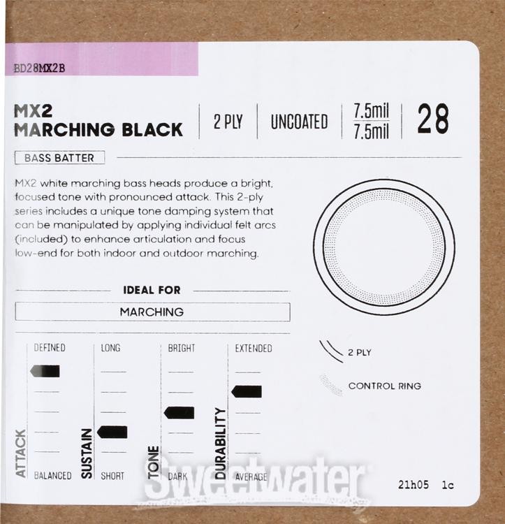 Evans MX2 Black Marching Bass Drumhead - 28 inch