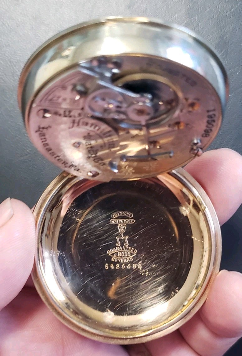 Antique Rare Hamilton Pocket Watch Grade 935, Size 18, Gold Filled 17j Works