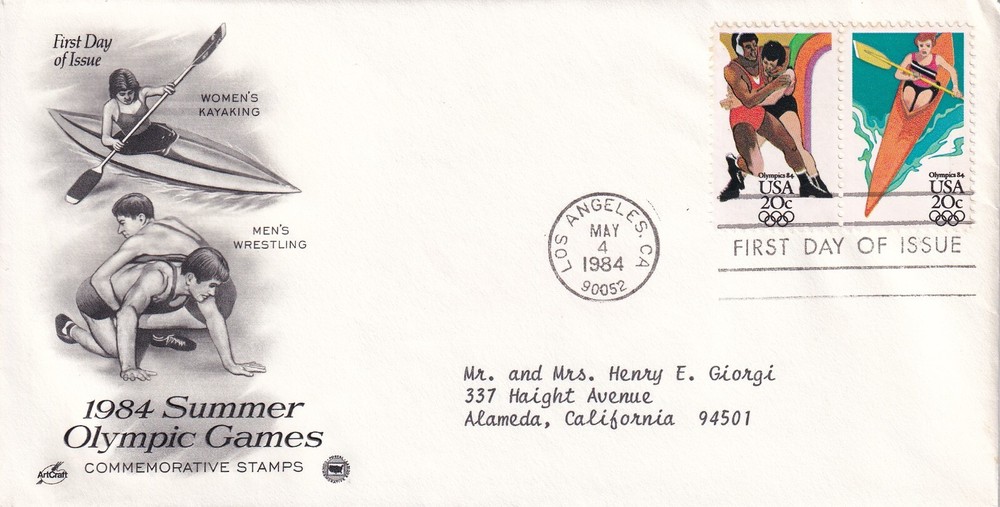 STAMP US SCOTT 2084, 2085 "Summer Olympics" 20 CENT 1984 FDC - D