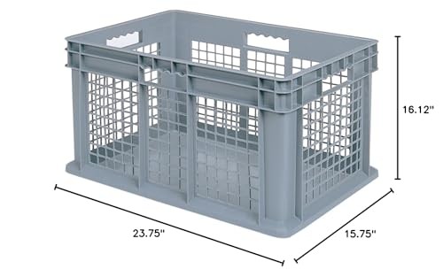 Akro-Mils 37676 Plastic Straight Wall Container Tote with Mesh Sides and Solid B