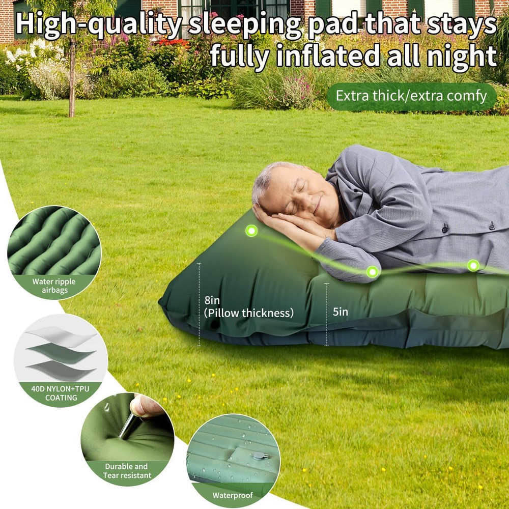 Camping Sleeping Pad, Extra Thick 5 Inch Ultralight Sleeping Pad for Camping ...