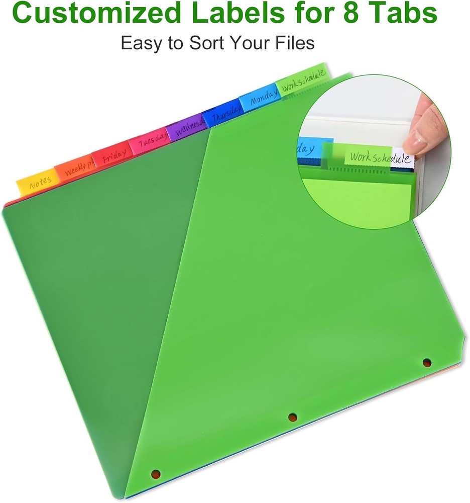 8-Tab Binder Dividers - Index Pockets Divider for 3 Ring Binders, 3-Hole Plastic
