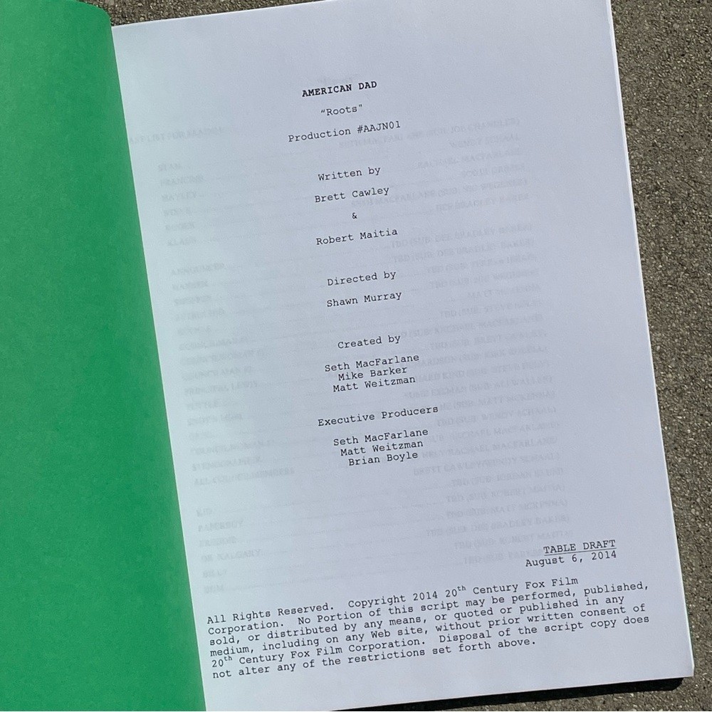American Dad Scott Grimes Steve Smith 2014 Production Used Table Draft Script