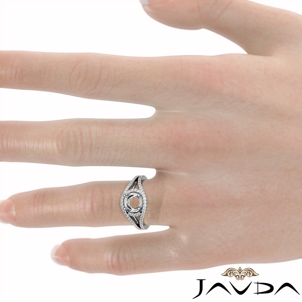 U Shared Prong Classic Sidestone Diamond Engagement Ring Round Semi Mount 0.9Ctw