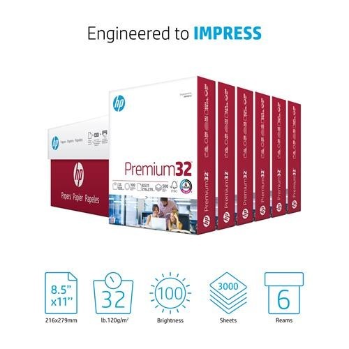 HP Papers Premium32 Copy Paper, 100 Bright, 8.5" x 11", White, 500 Sheets/Ream