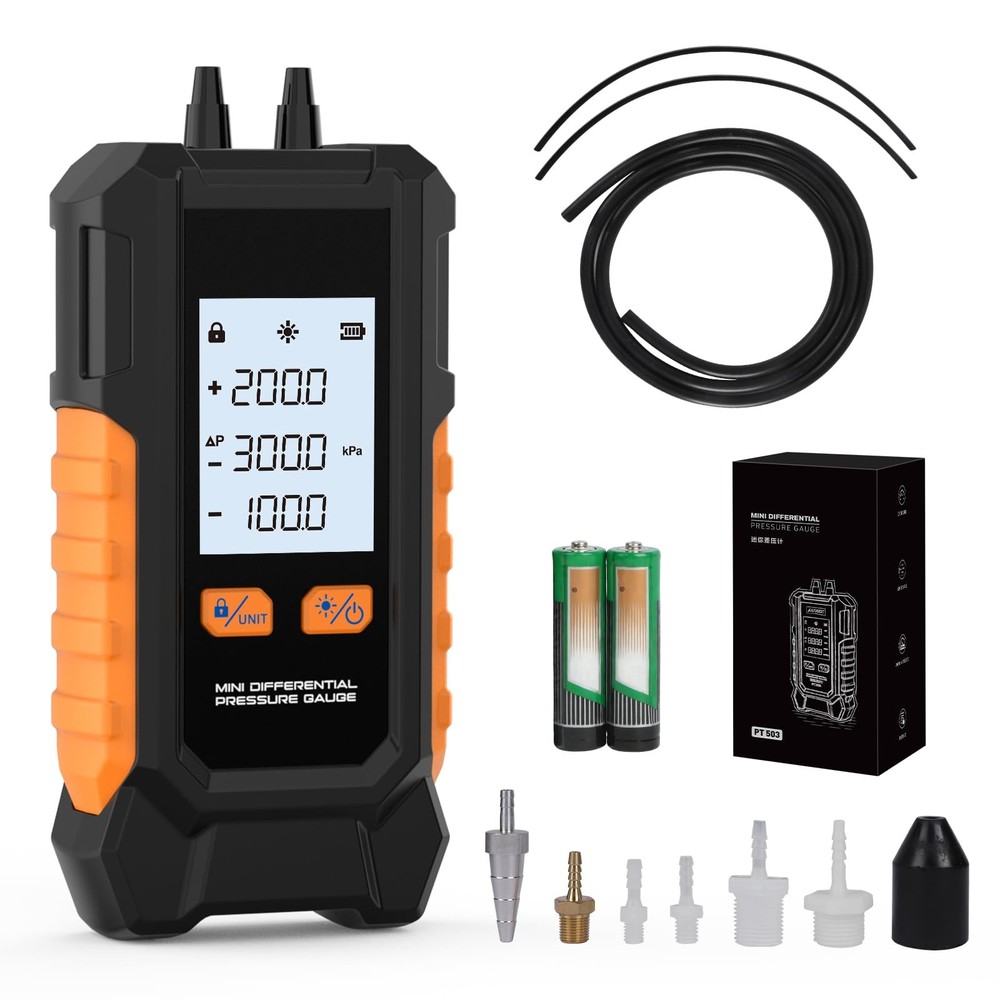 Digital Manometer -101~200kPa Gas Pressure Tester, Data Zero & Mini