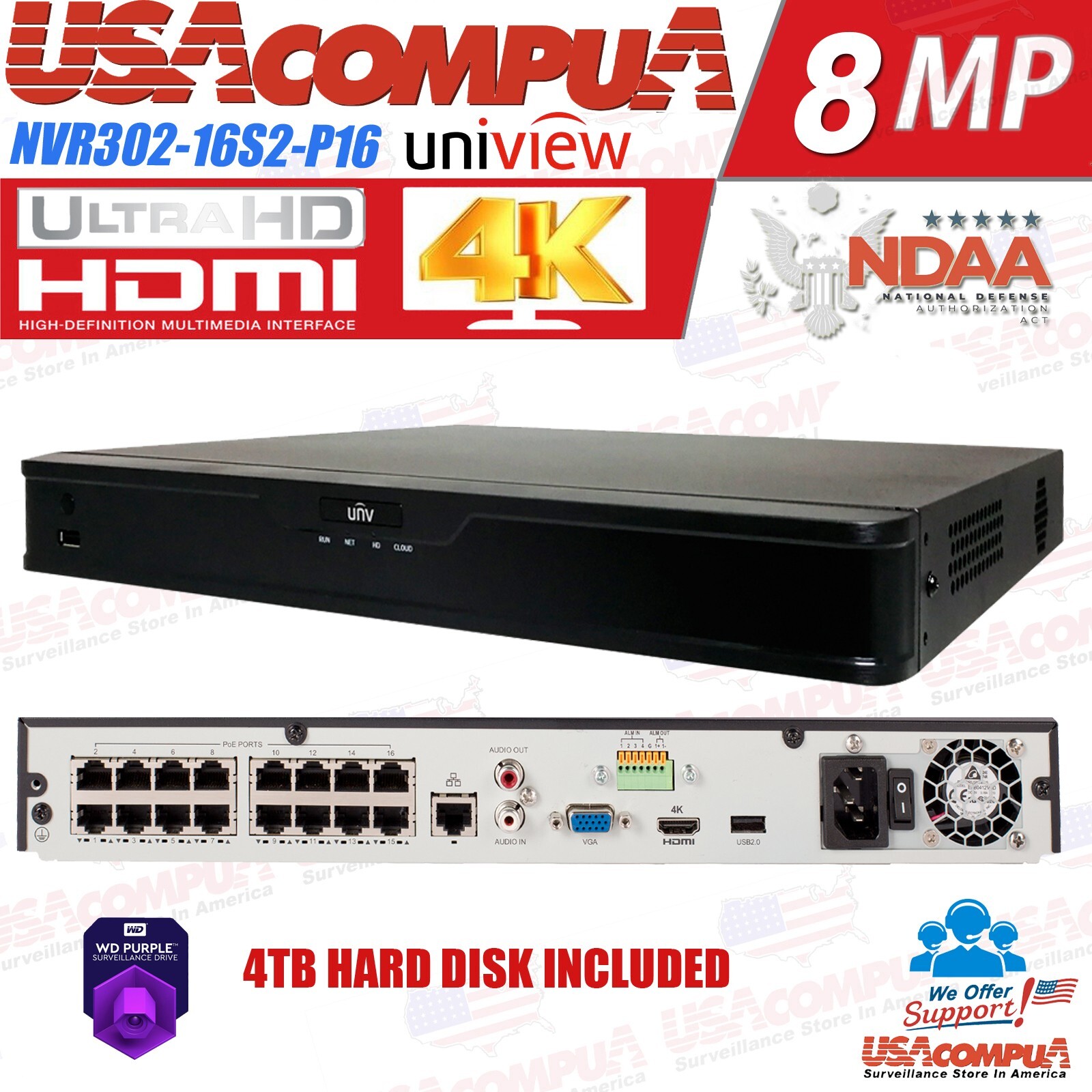UNIVIEW 16ch 4K NVR NDAA Network Uniview 10x5MP Audio IP Camera Security Kit