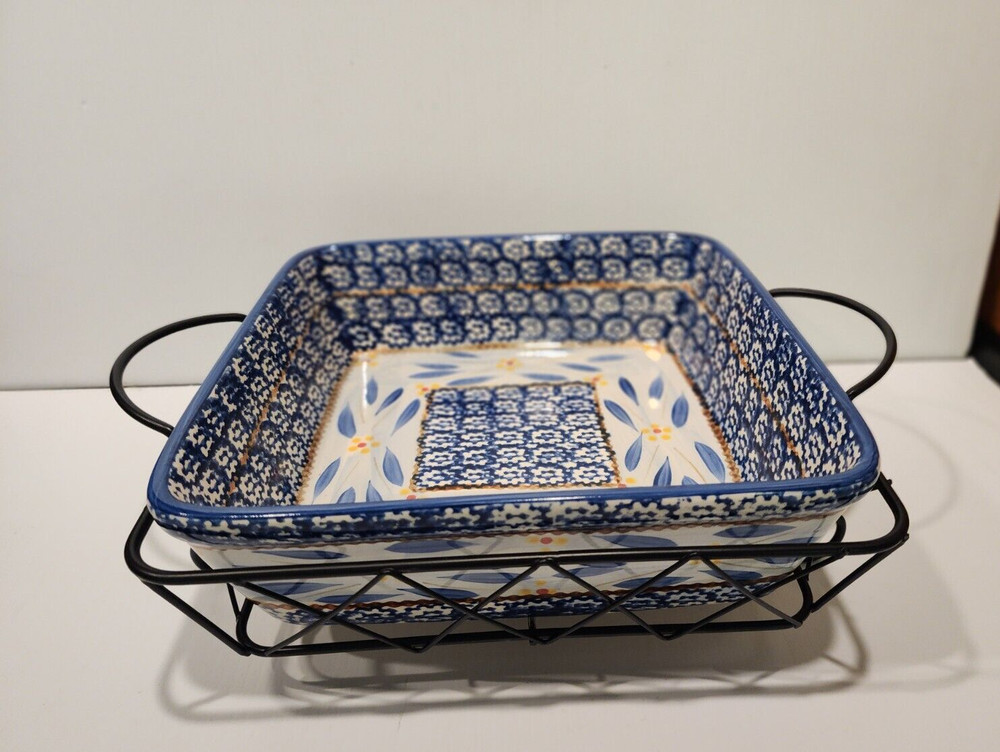 Temp-tations by Tara Old World Blue 2.5 quart  Baking Dish with rack  NEW