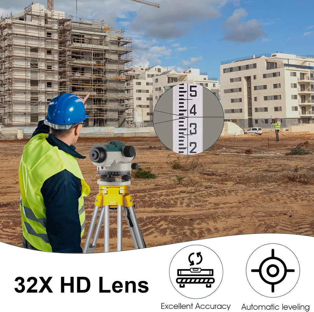 32X Automatic Optical Level Kit with Self- Leveling Magnetic Dampened Compensato