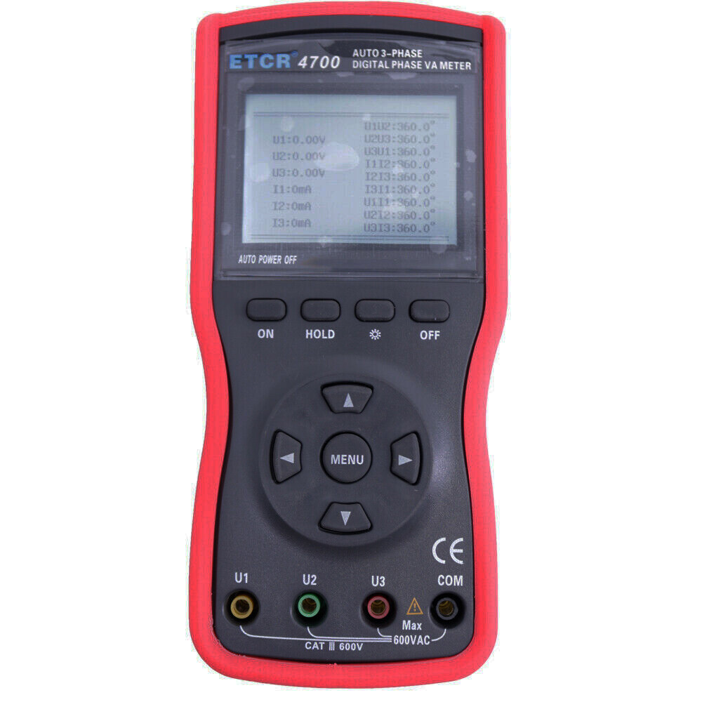 Three phase Digital Phase Voltmeter Clamp Meter 600V 600A 360° Current Detector