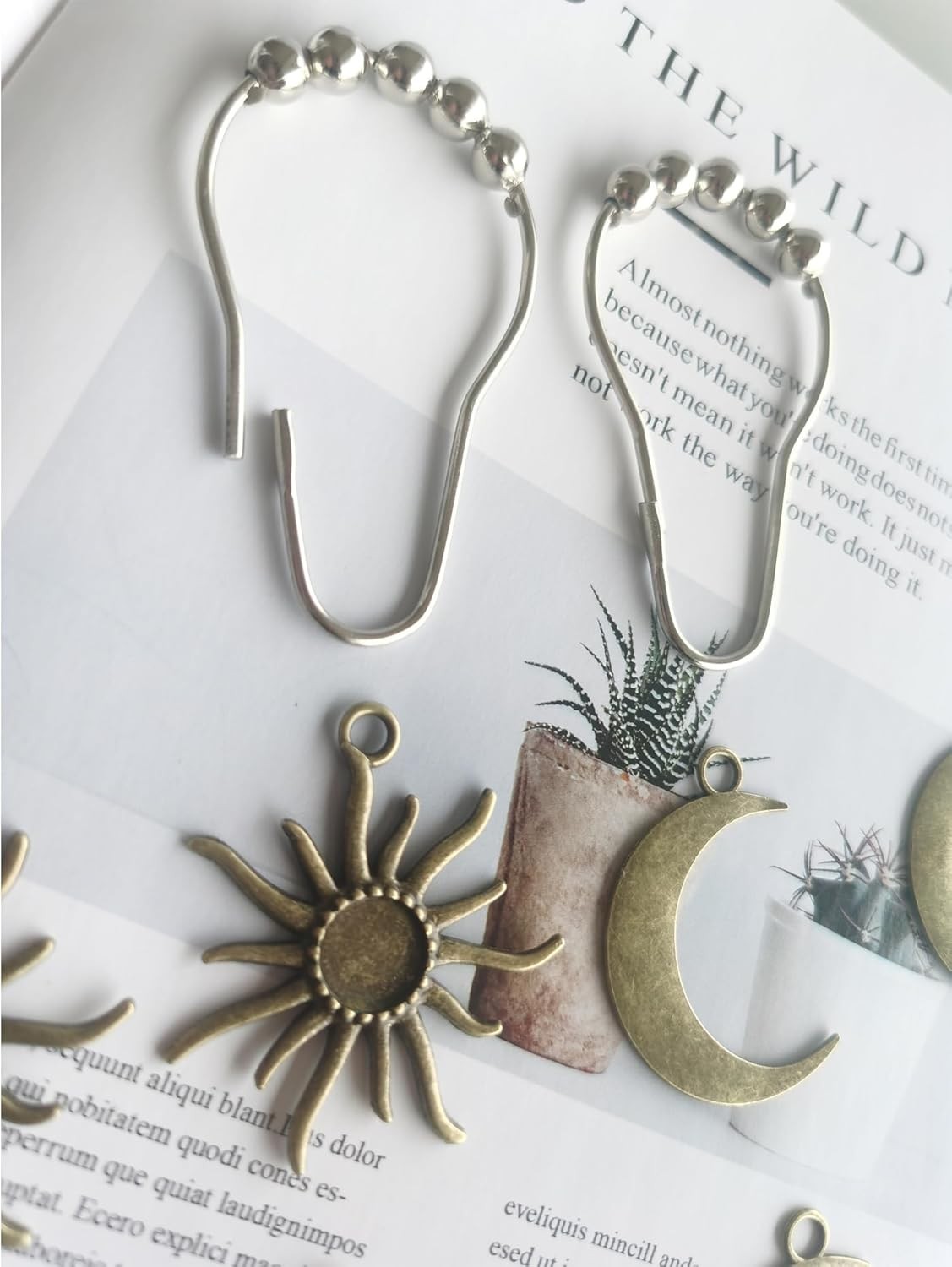 Sun Moon Celestial Shower Curtain Hooks Rustproof Boho Decorative Rings 12 Pack
