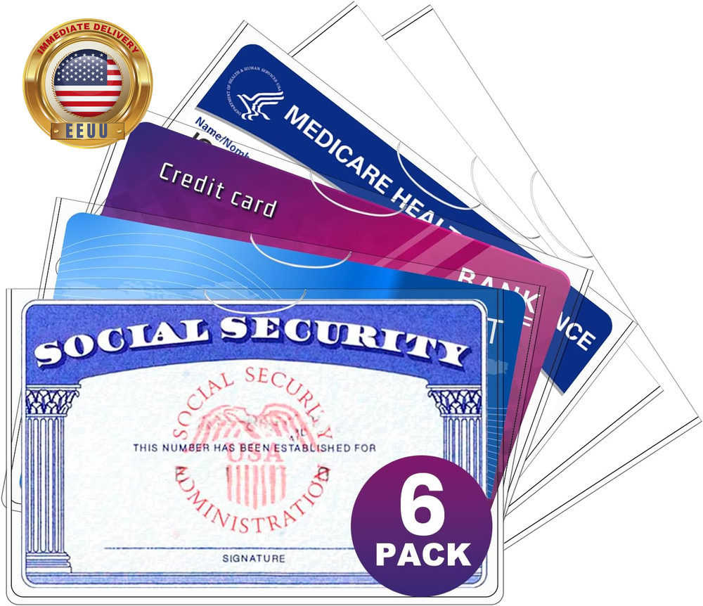 6 Pack Social Security Card Protector, 24 Mil Thick Card Protector Sleeves, Prot