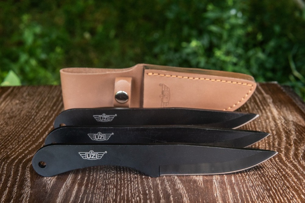 UZI 3-pack Throwing Knives w/ Leather Pouch