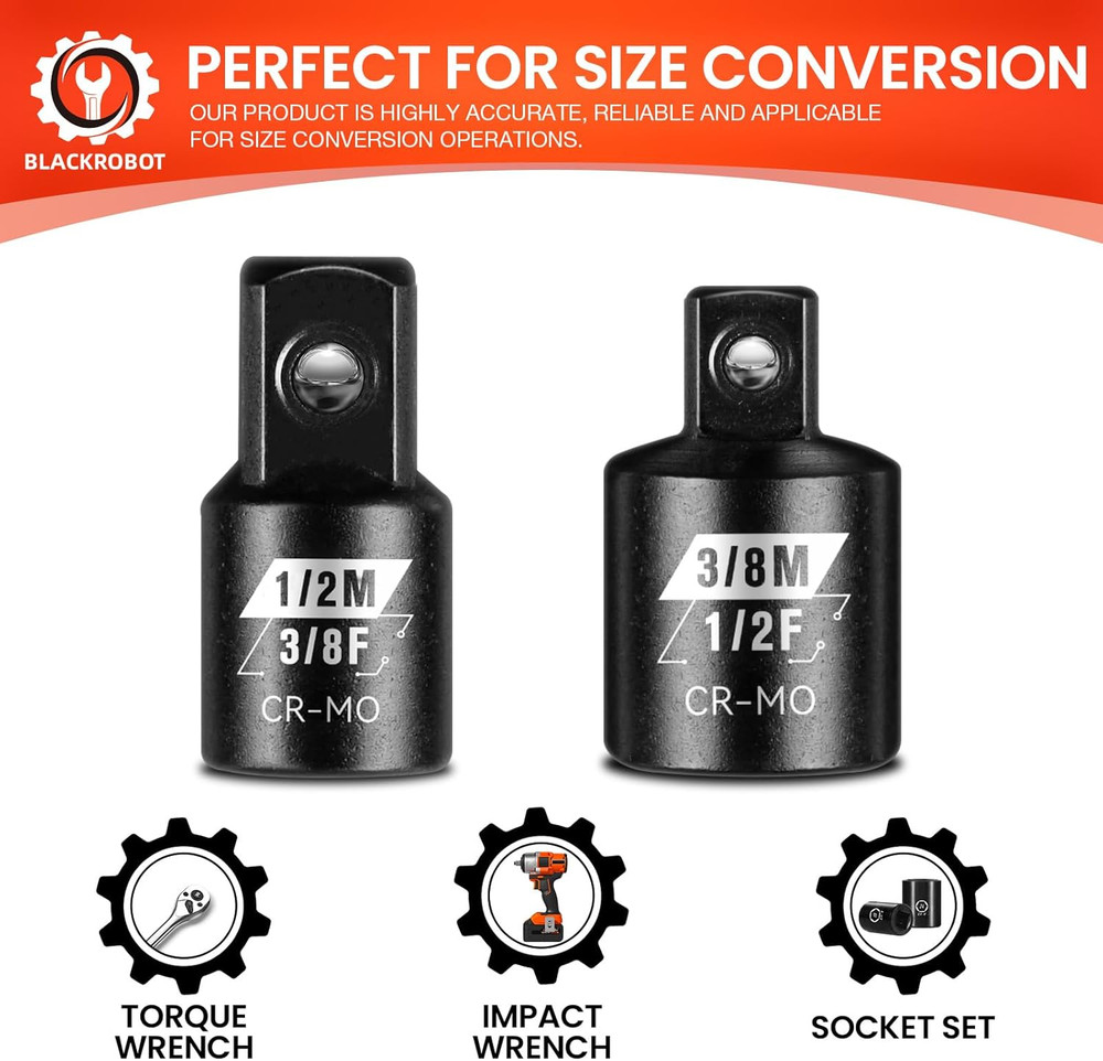 2PCS Impact Socket Adapter and Reducer Set, /" to /" & /" to /" Socket Adapter S
