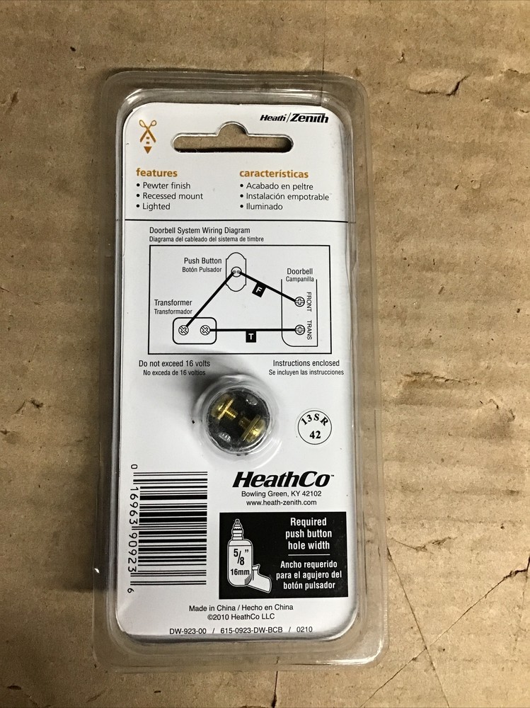 Heath Zenith LE-223 Wired Lighted Door Bell Button Solid Brushed Pewter Finish
