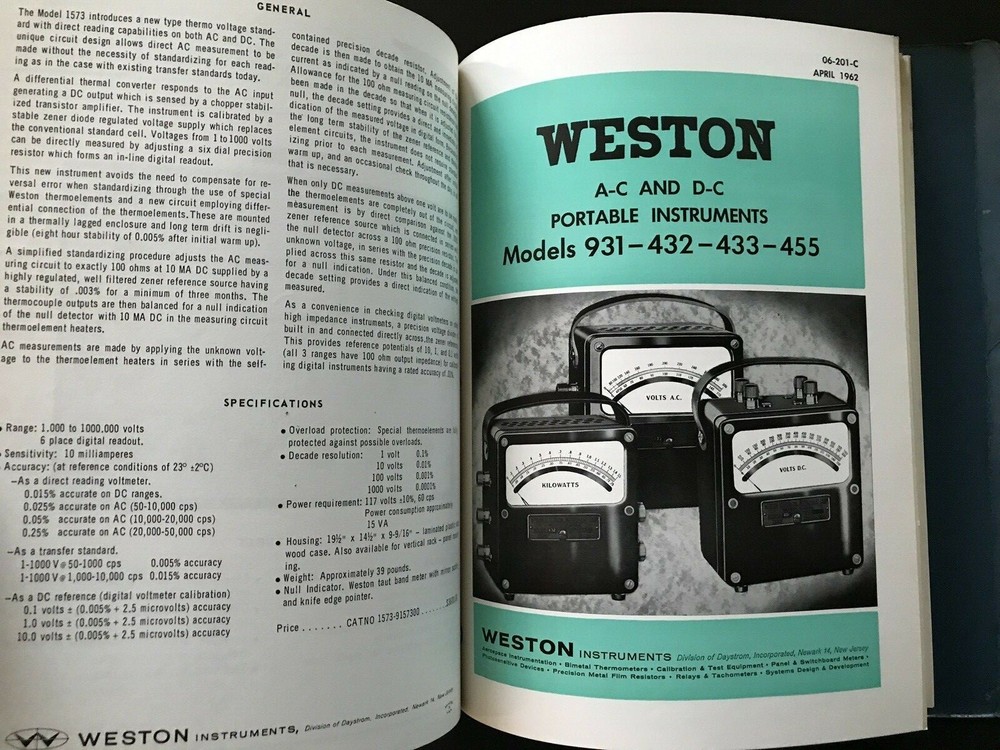 Weston Instruments Binder w/ Panel Instruments Meters Bulletins & Booklets