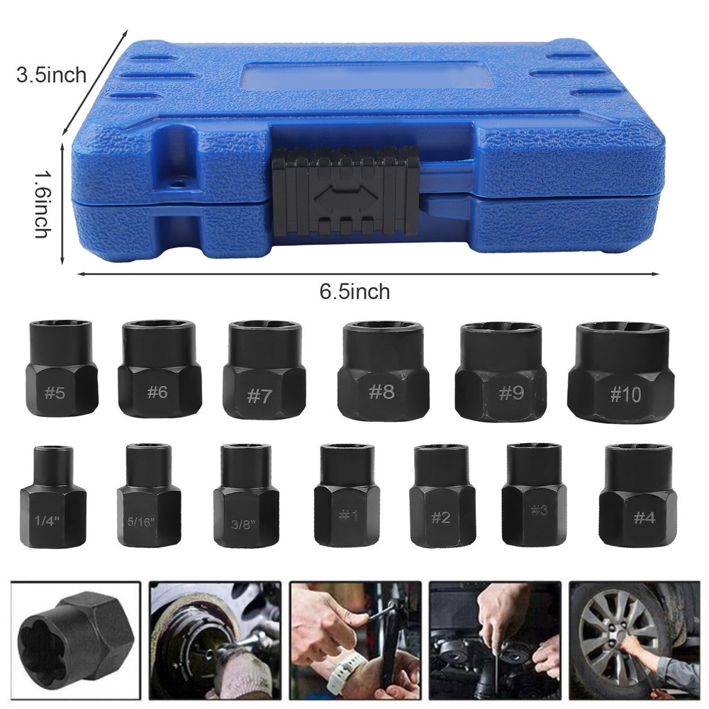 Impact Bolt Extractor Set Nut Remover Set Stripped Extraction Socket Tool 13pcs