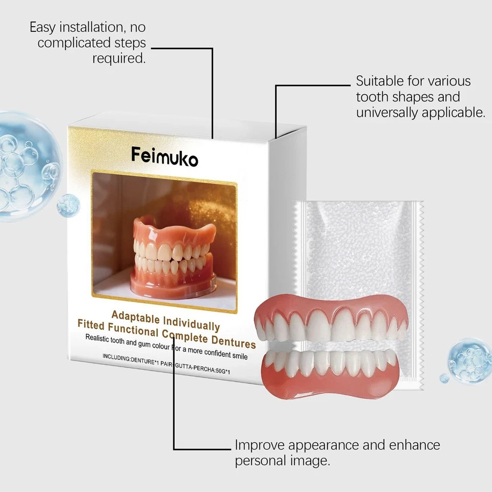 Full Denture Set Upper Lower False Teeth Replacement for Men Women