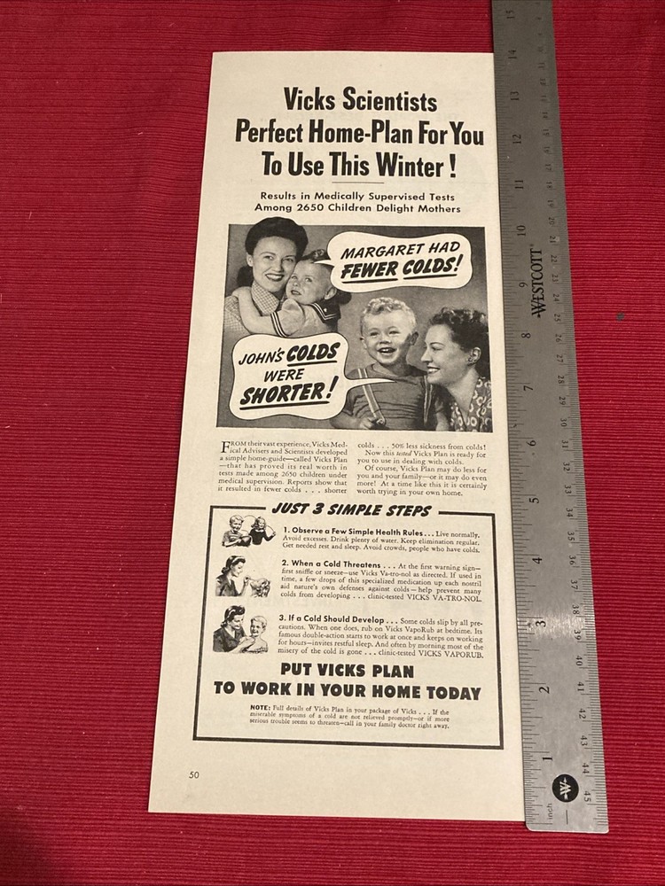 Vicks Medical Plan 1940’s Print Ad
