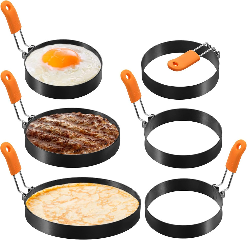 6 Pcs Egg Ring Pancake Ring Set Stainless Steel Fried Egg Molds Griddle Pancake