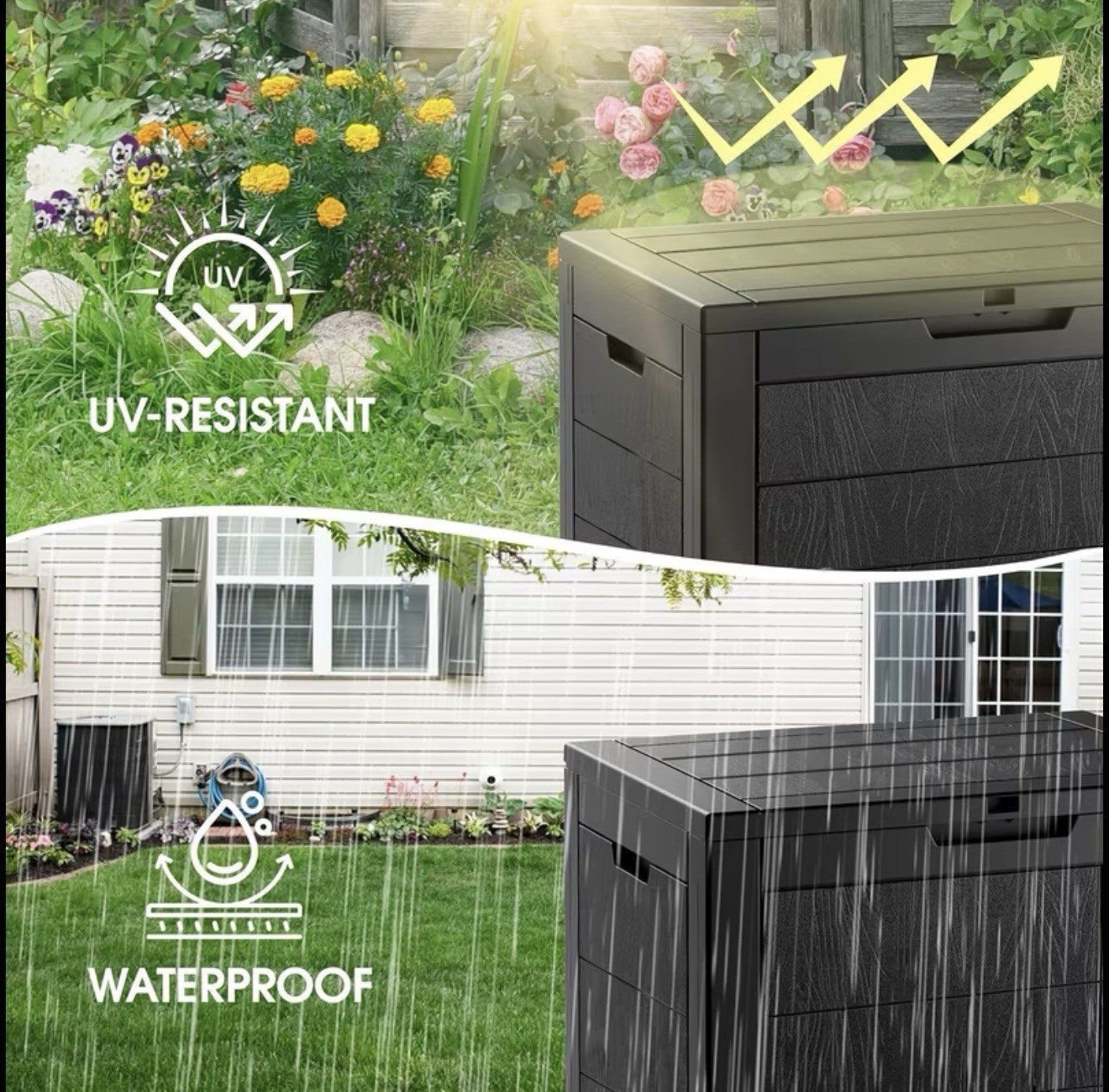 Gallon Outdoor Storage Box Rattan Garden Cushion Organizer Patio Deck Cabinet