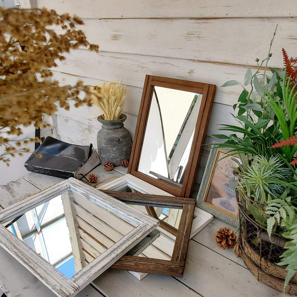 Wall Mirror with Wood Framed Rustic Mirrors for Wall Rectangle Decorative for Be