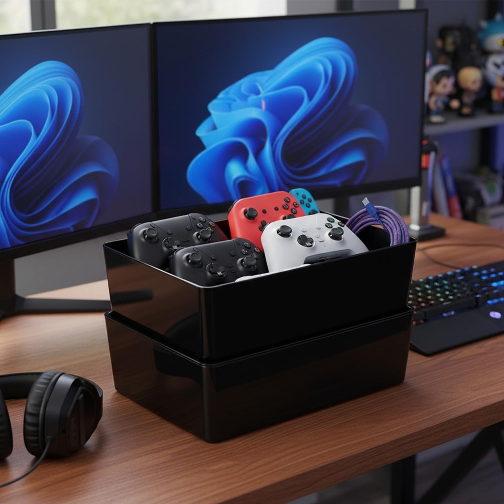 2 Pack Storage Bins with Lids, 10 x 6.9 Inch Multipurpose Stackable Plastic C...