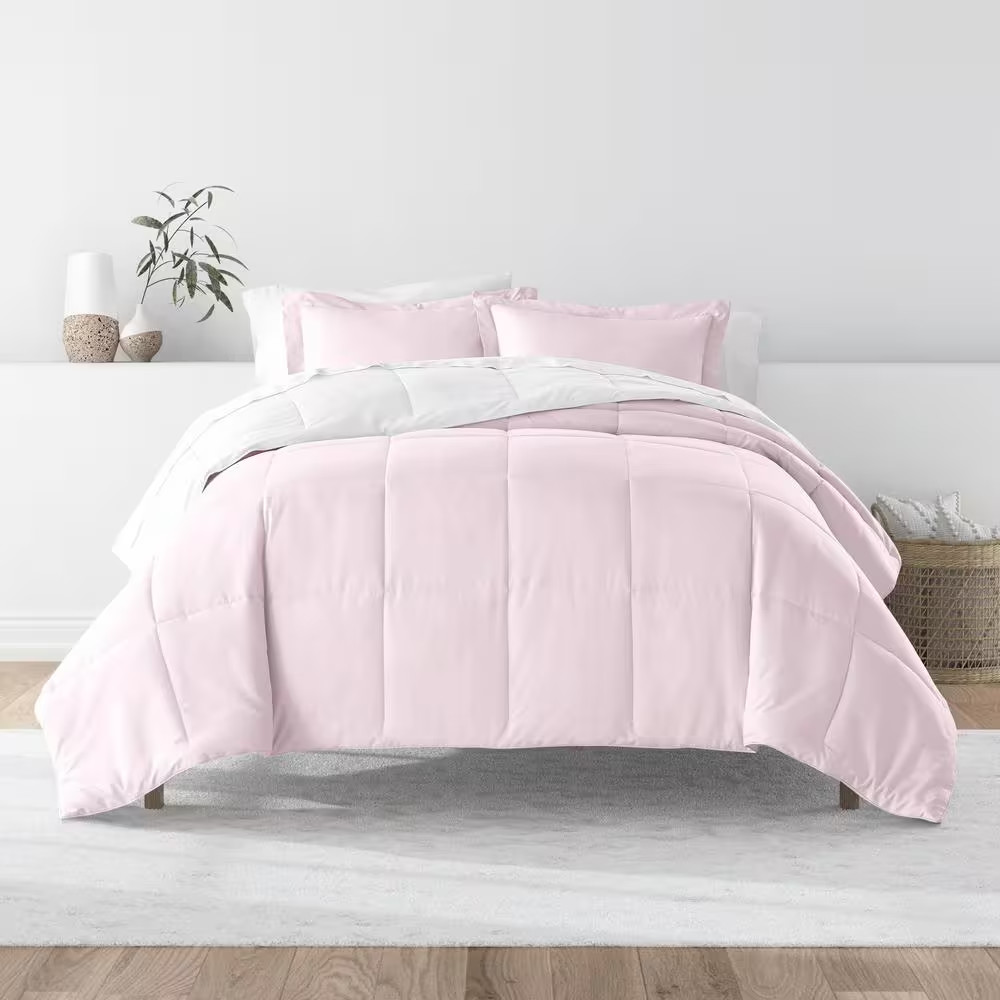 Blush and White Microfiber down Alternative Full / Queen Reversible Comforter Se