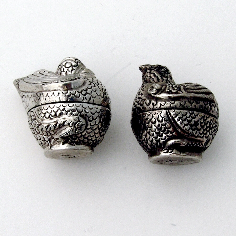Small Figural Bird Boxes Pair 900 Silver