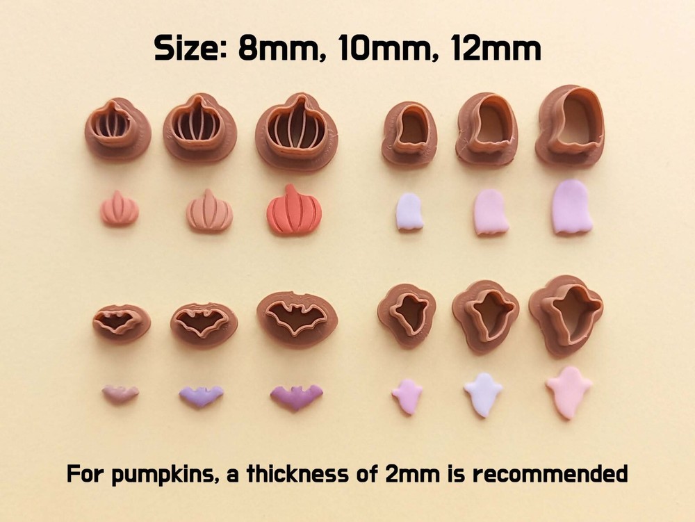 Halloween Theme Micro Pumpkin Bat Ghost Polymer Clay Cutter Set | Maxi Mini