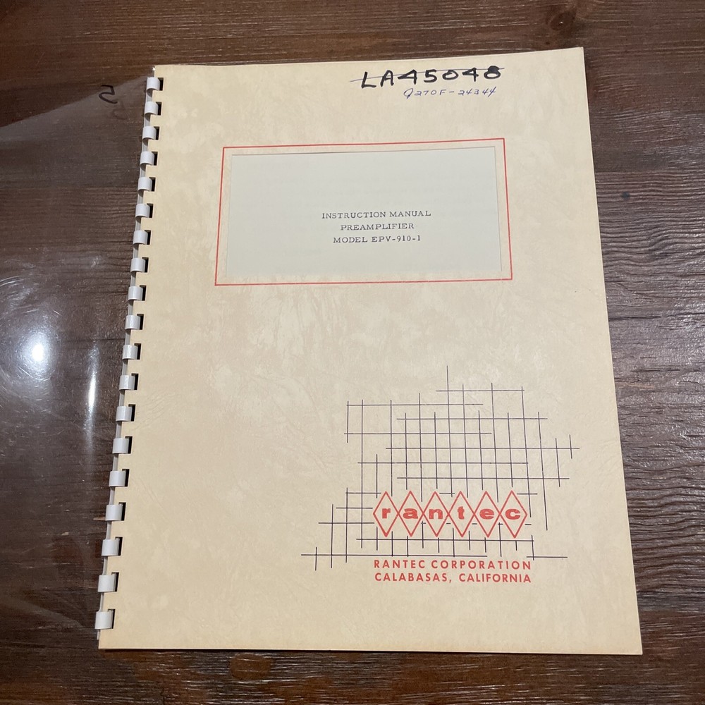 Rantec Model EPV-910-1 Preamplifier Instruction Manual