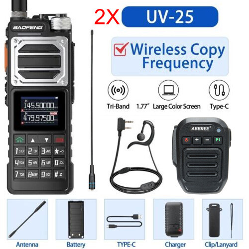 BAOFENG UV-25 WALKIE TALKIE LONG RANGE TRI-POWER TWO WAY RADIO+BLUETOOTH MIC KIT