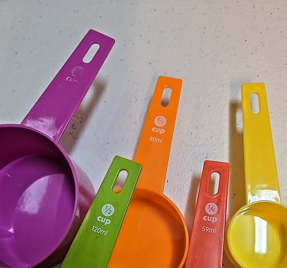 Five Piece Multi Color Plastic Measuring Cups