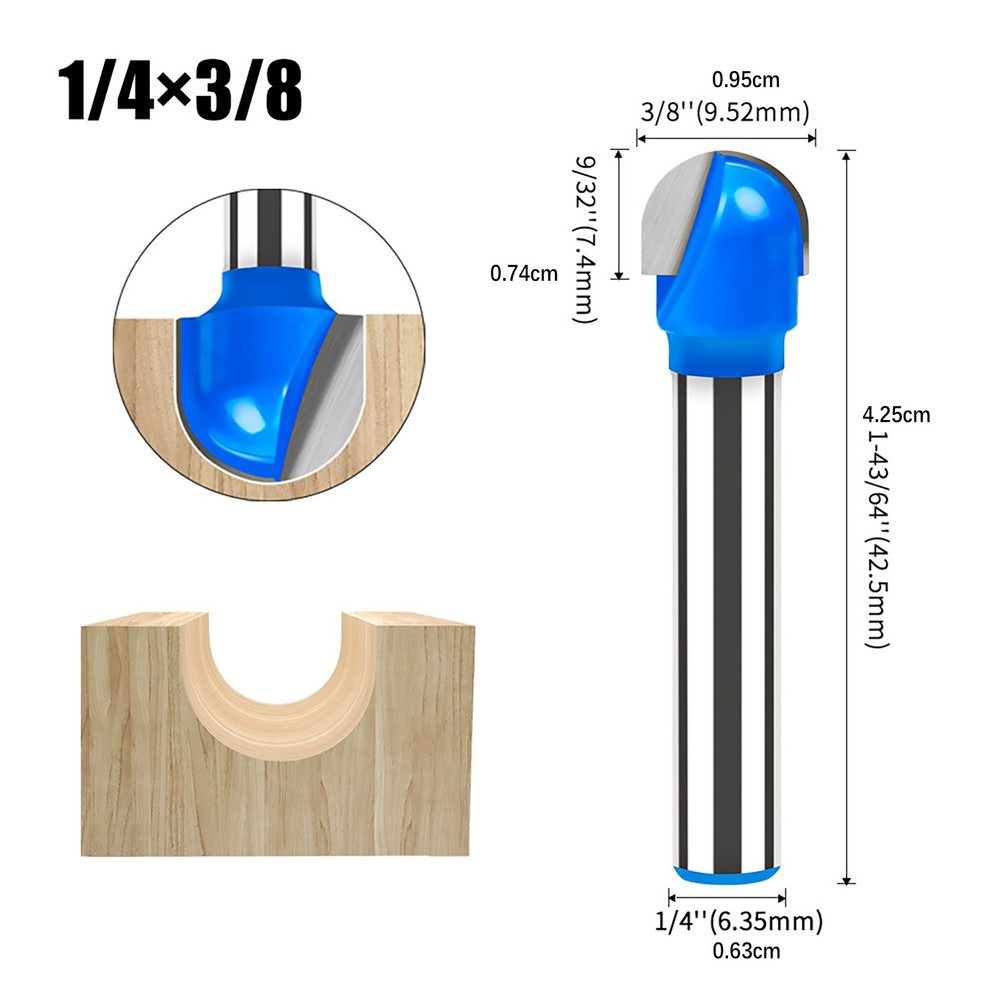 4Pcs/Set 1/4 inch Shank Solid Carbide Round Nose Router Bit Replacement