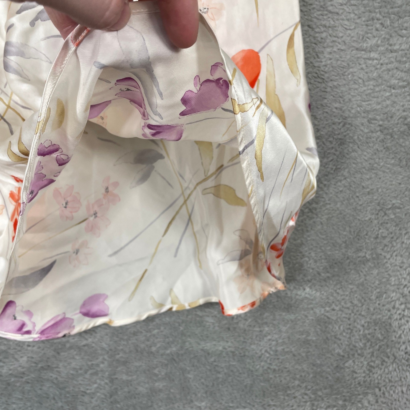 August Silk Slip Dress Womens Small Cream Floral 100% Silk Intimates Chemise 90s