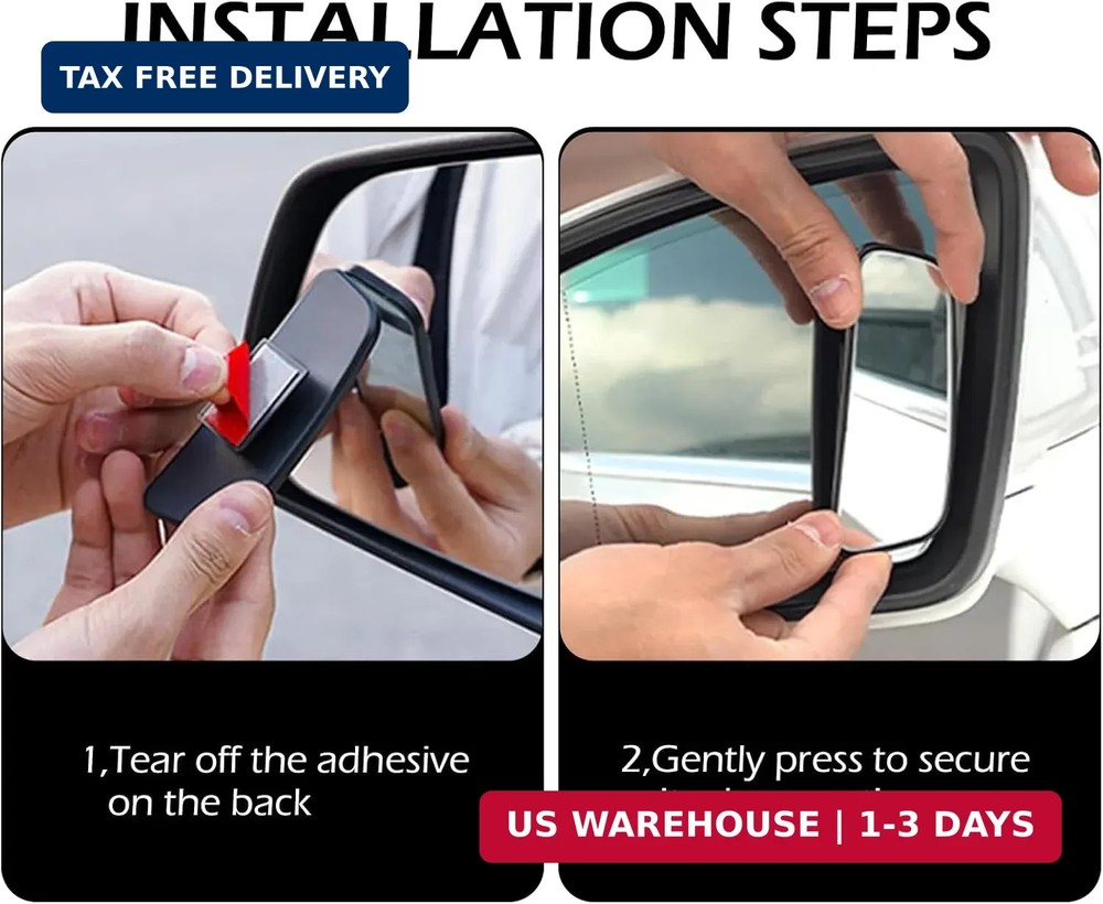 2 PCS Blind Spot Mirror, Framed Rectangular Adjustable Blind Spot Mirror, HD Gla