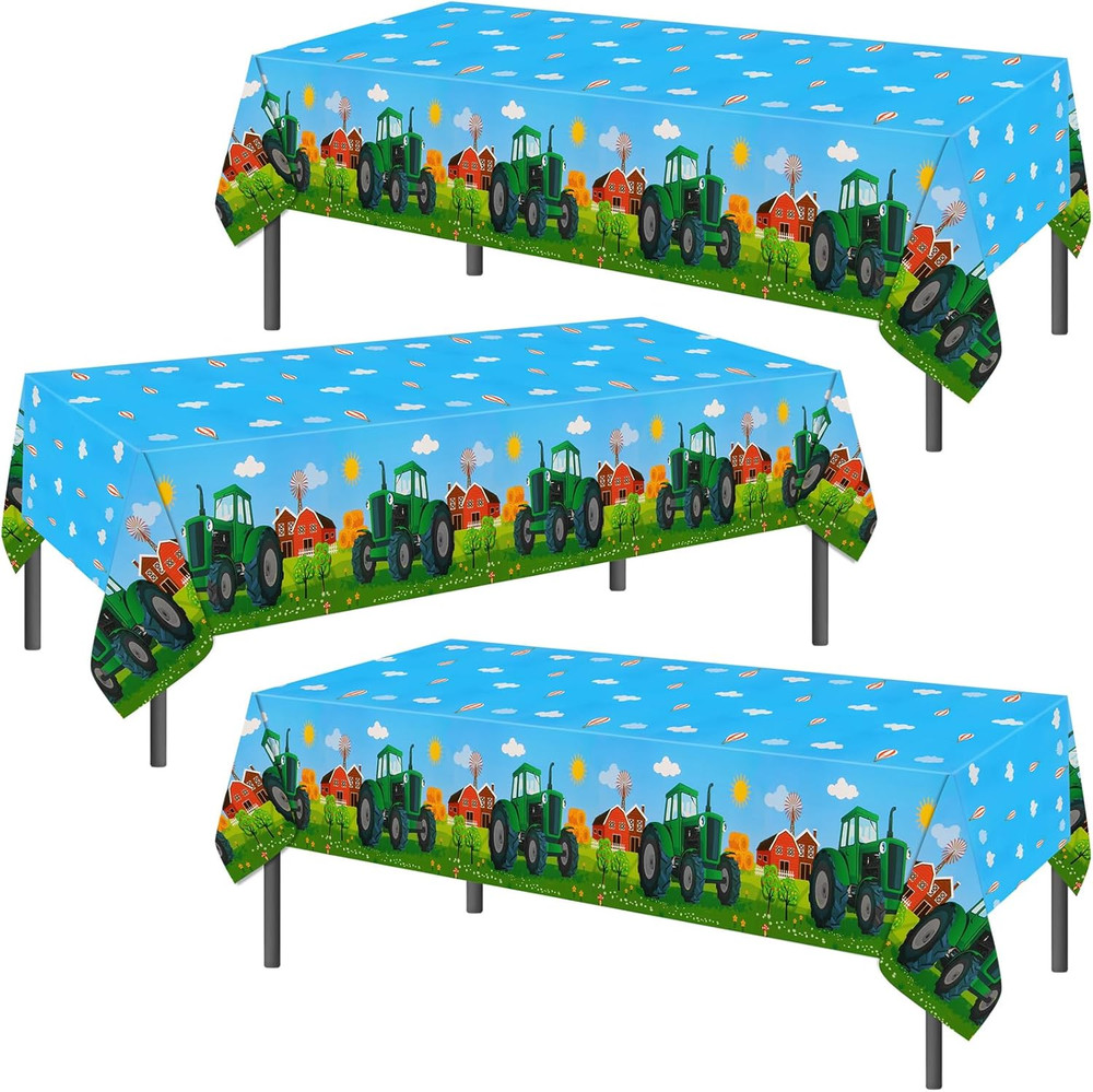 3 Pack Tractor Tablecloth, Tractor Table Cloths Disposable Plastic Rectangular T