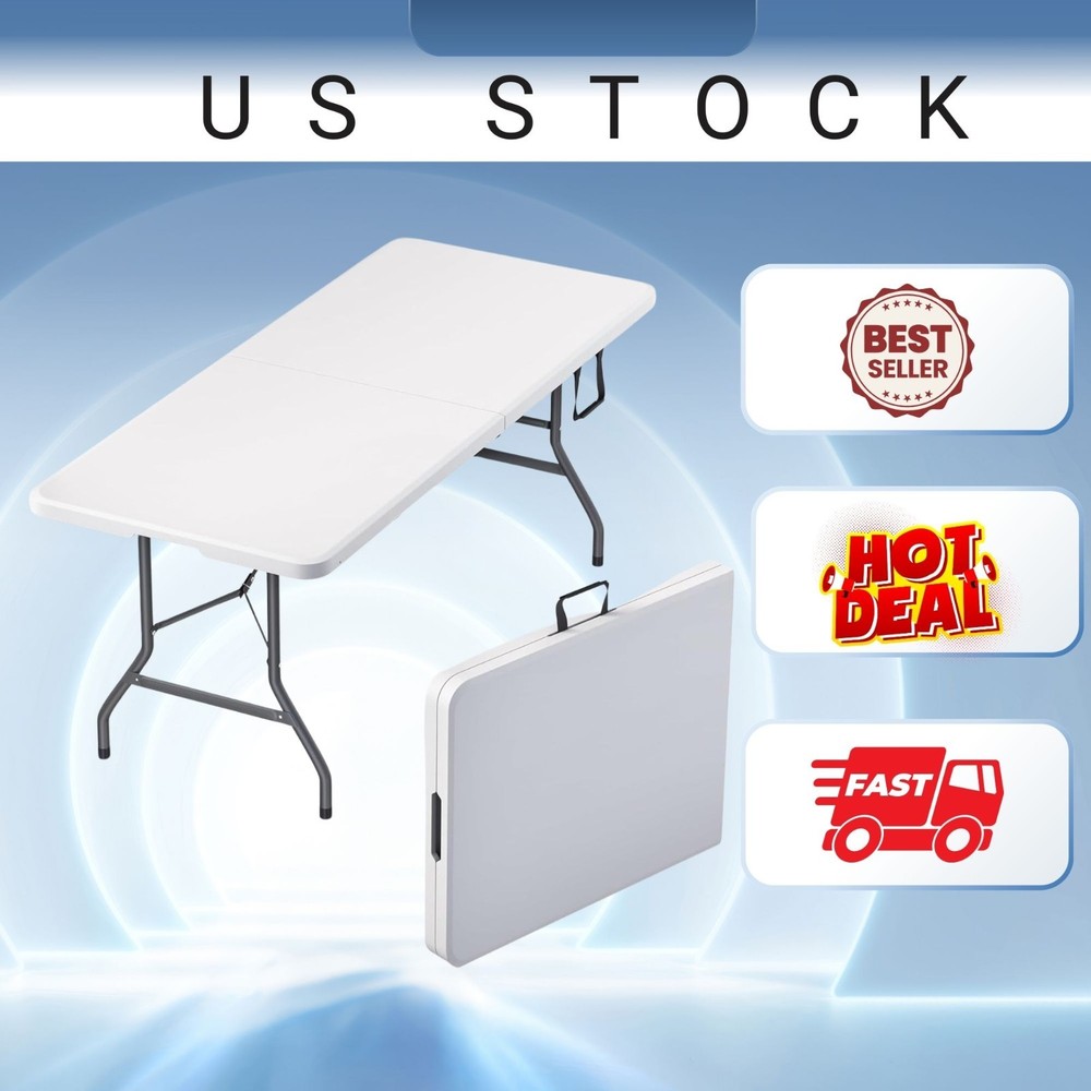 6FT Folding Table with Handle, Heavy Duty Portable Table