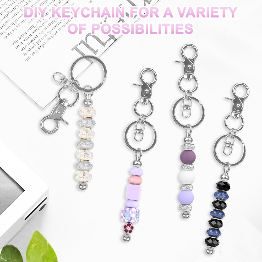 Resflyar 14 PCS Beadable Keychain Bars, DIY Silver Blank Beadable Keychains, ...