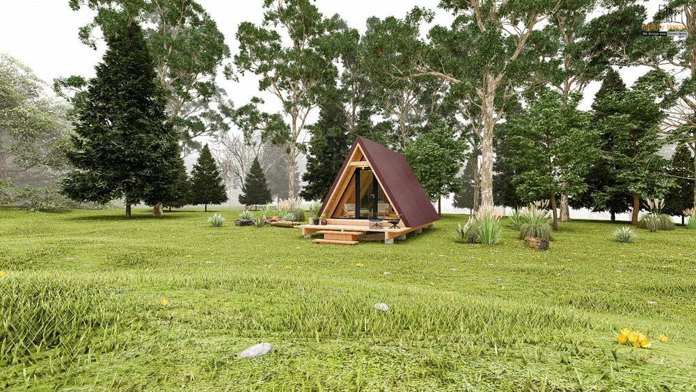 14'-0'' X 20'-0'' Modern A-Frame Cabin Plan