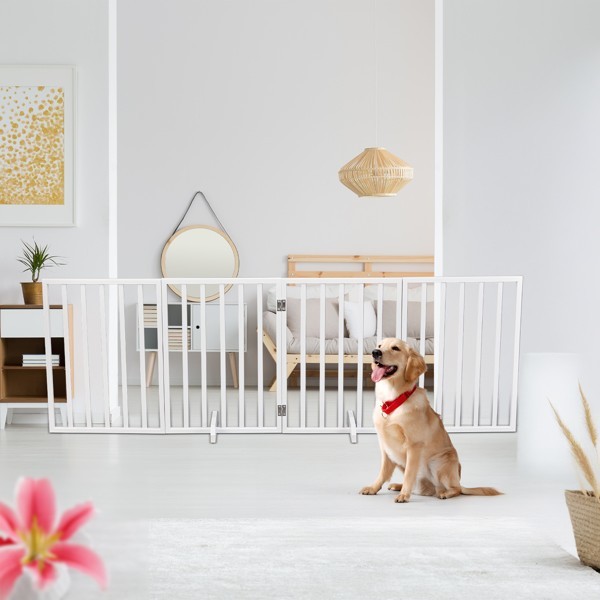 Foldable 4 Panels Dog Exercise Fence Dog Gate Doorway Pet Exercise Pens White